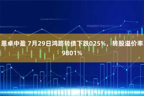 恩卓中盈 7月29日鸿路转债下跌025%，转股溢价率9801%